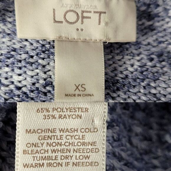Loft Short Sleeve Knit Top XS Blue Speckled Boxy Casual Comfy Stretch Non-Itch - Picture 3 of 9